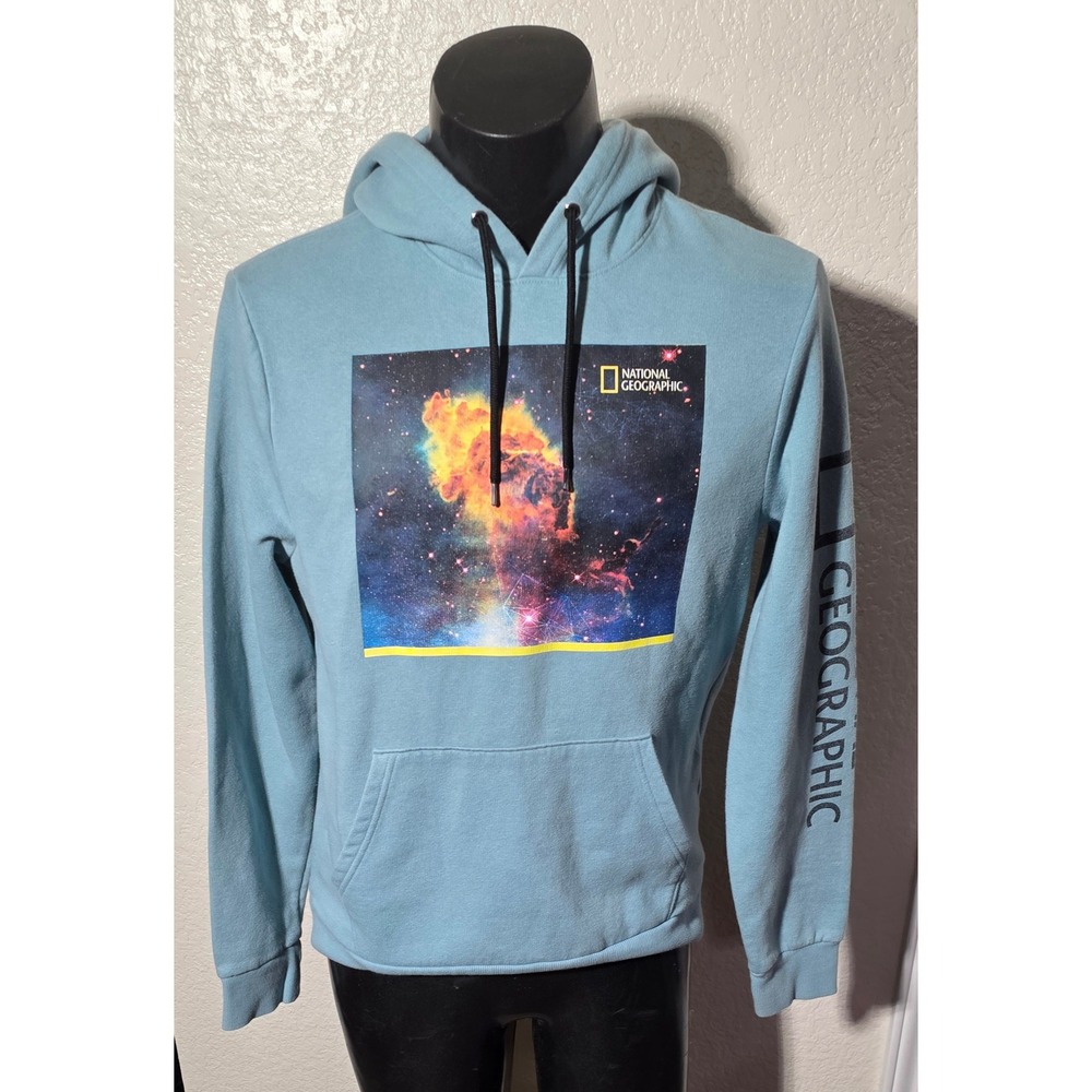 National Geographic Space Nebula Graphic Hoodie Light Blue Mens Medium